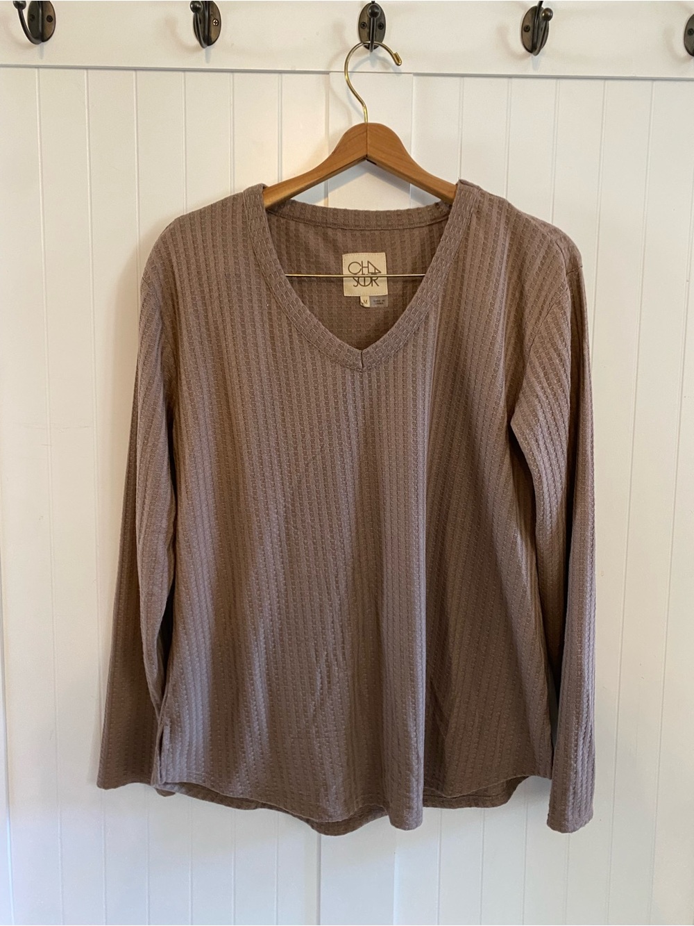 Chaser Waffle Knit V-Neck Top - Taupe